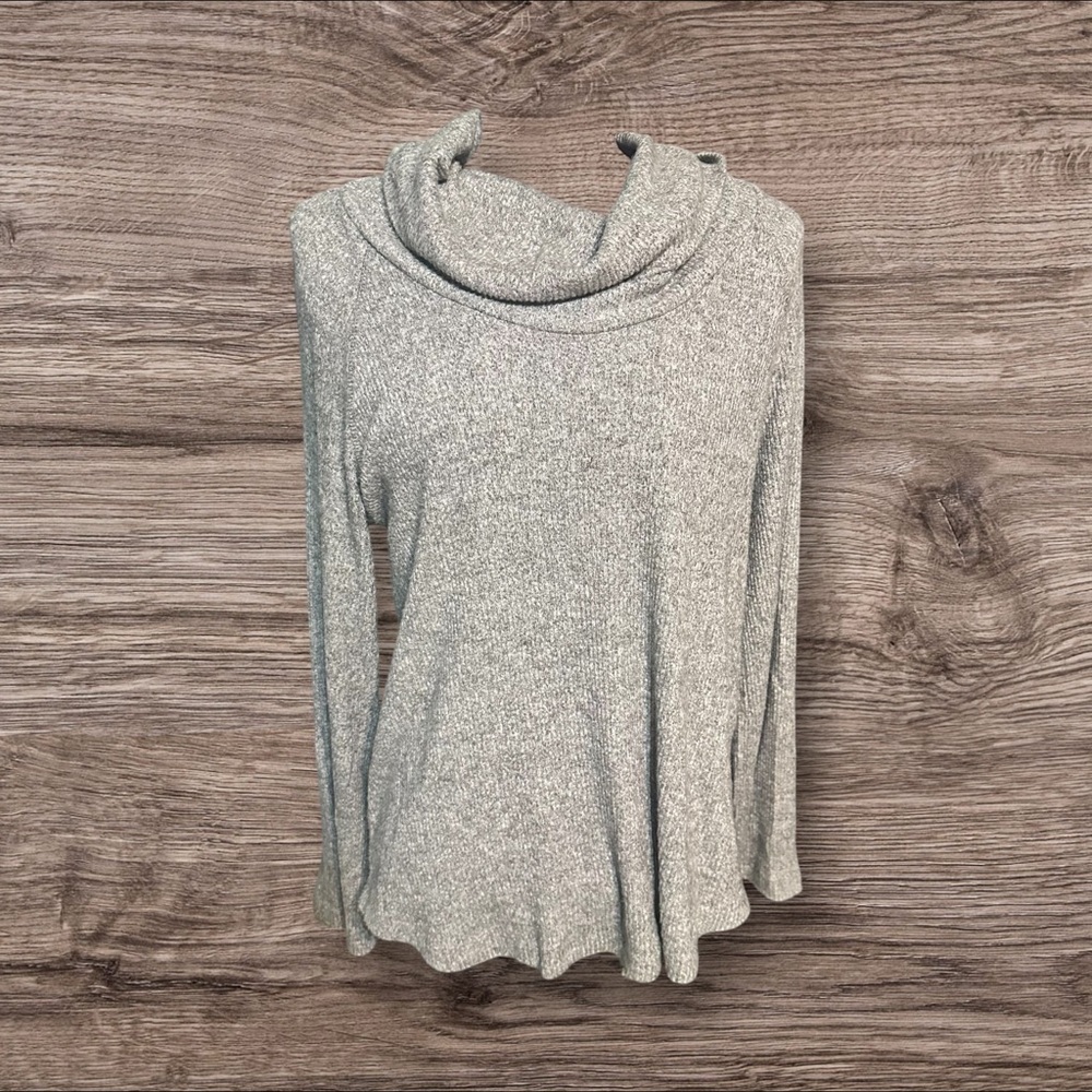 Anthropologie Maeve Grey Ribbed Cowl Neck Top Sweater Size Medium